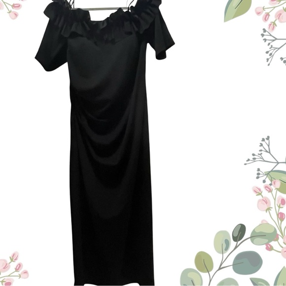 Xscape dress 16W black off shoulder elbow sleeve back zip built in bra back slit - Picture 4 of 16